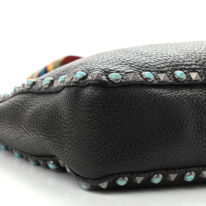 Valentino Garavani Pebbled Calfskin Tribal Small Guitar Strap Rockstud Rolling Flip-Lock Messenger Bag Black 8 of 13