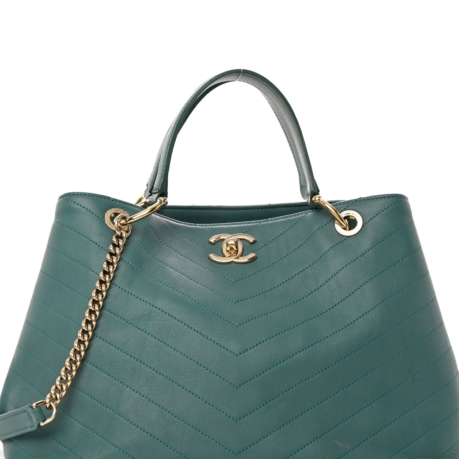Chanel Calfskin Stitched Large Chevron Chic Shopping Bag Blue 7 of 19