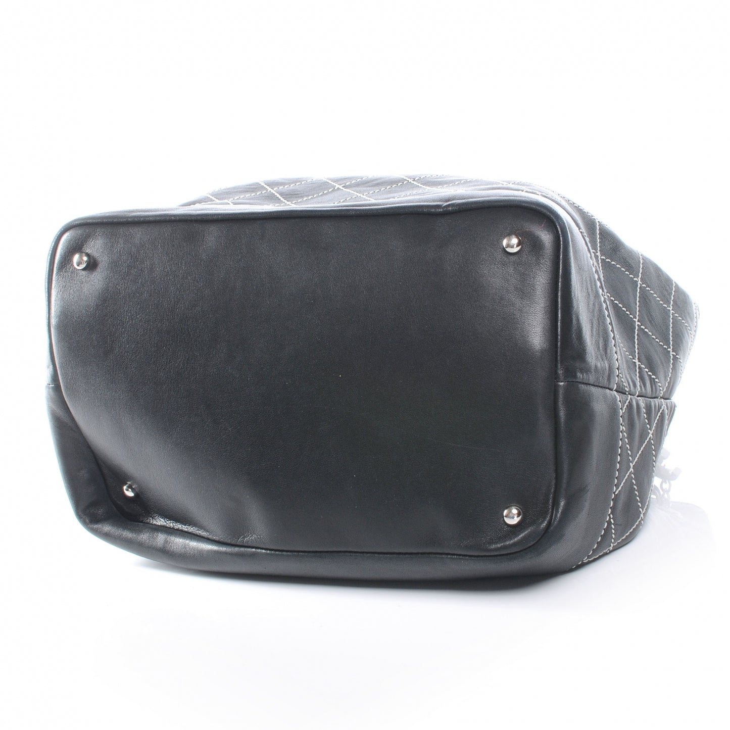 Leather Contrast Stitch Drawstring Tote Black