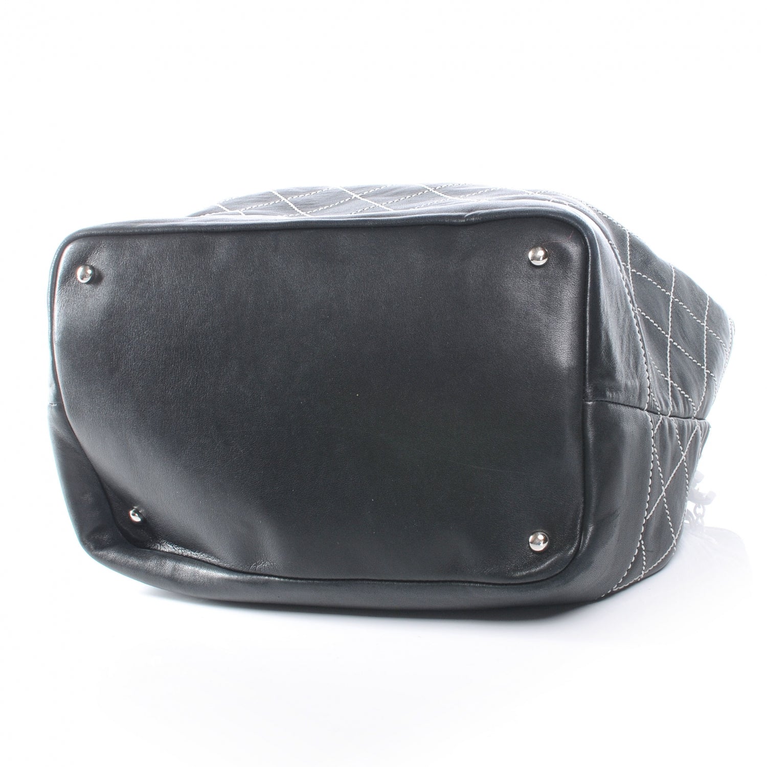 Chanel Leather Contrast Stitch Drawstring Tote Black 4 of 9