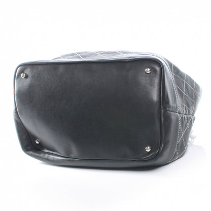 Chanel Leather Contrast Stitch Drawstring Tote Black 4 of 9