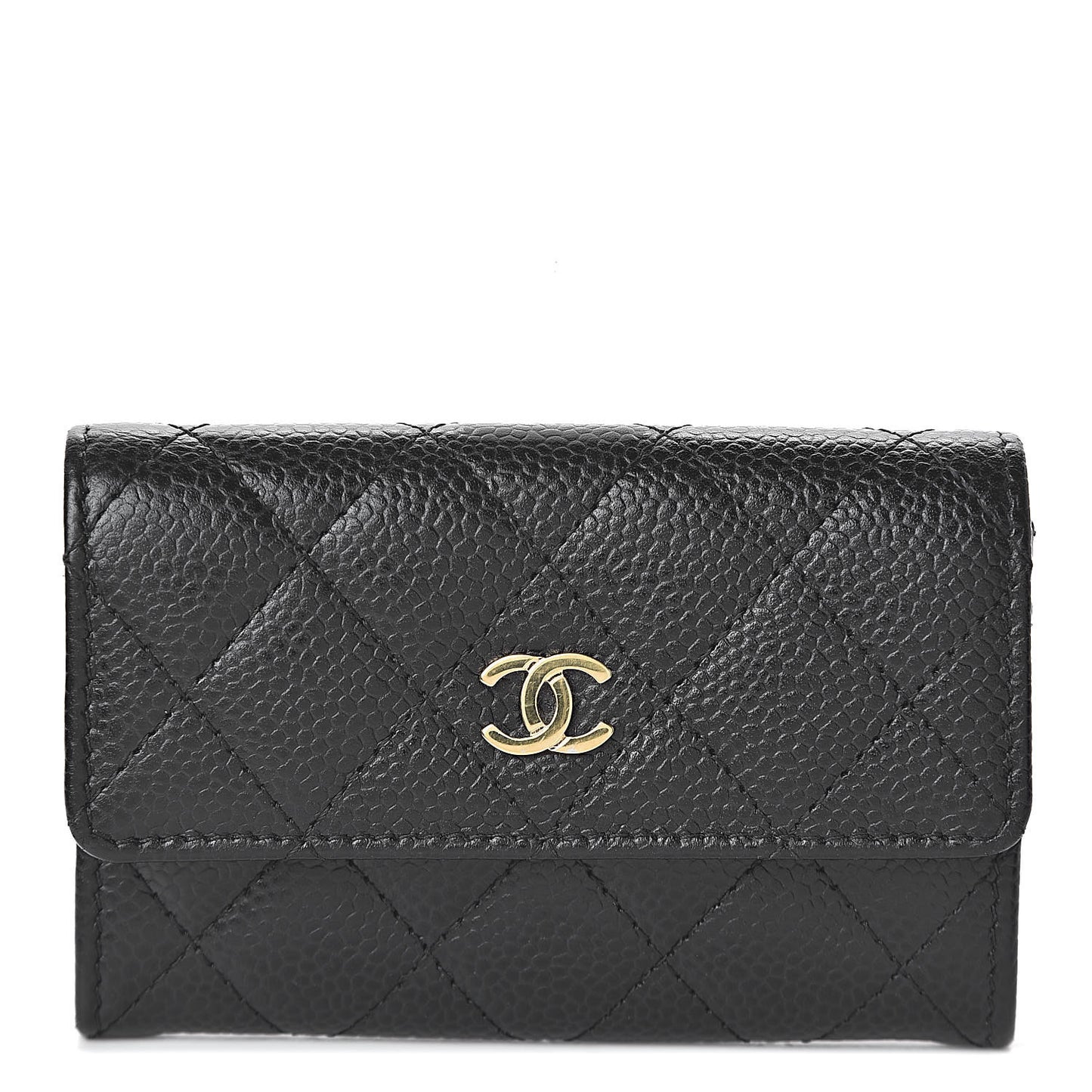 Caviar Quilted Flap Card Holder Black