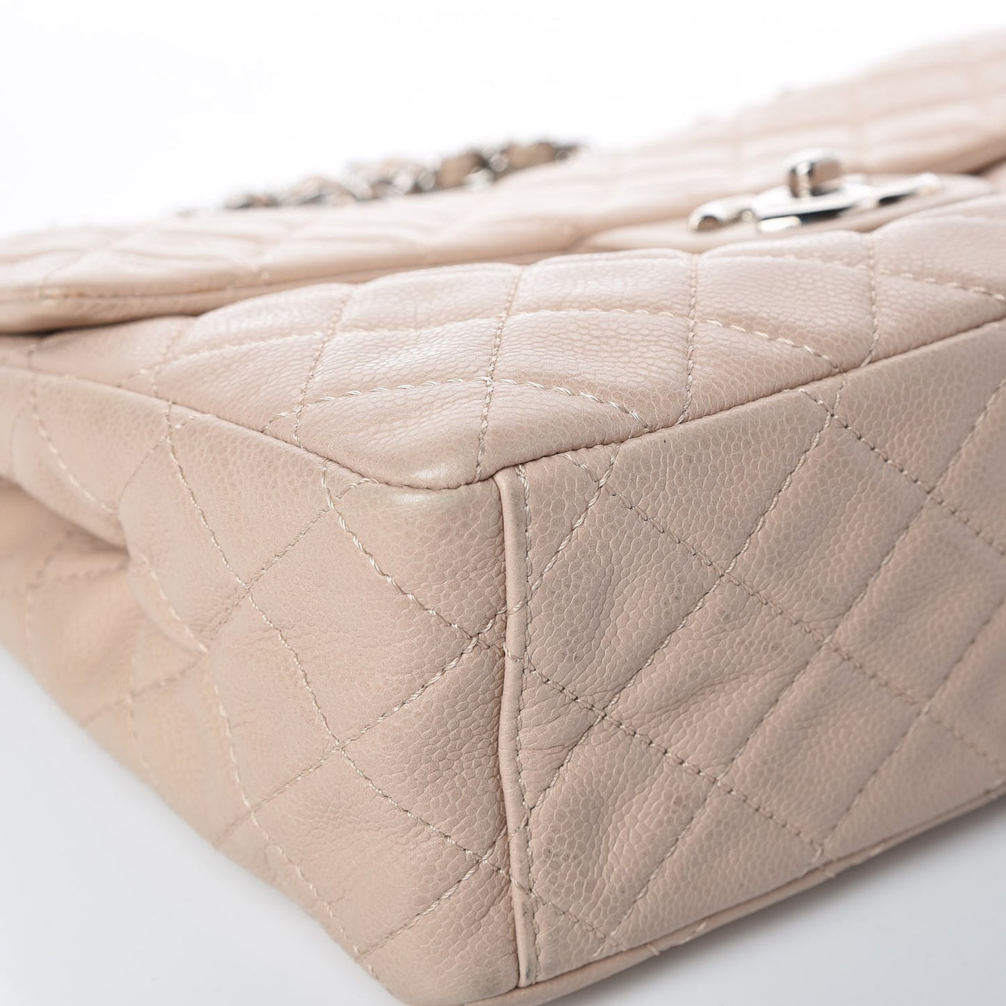 Washed Caviar Quilted Maxi Single Flap Beige