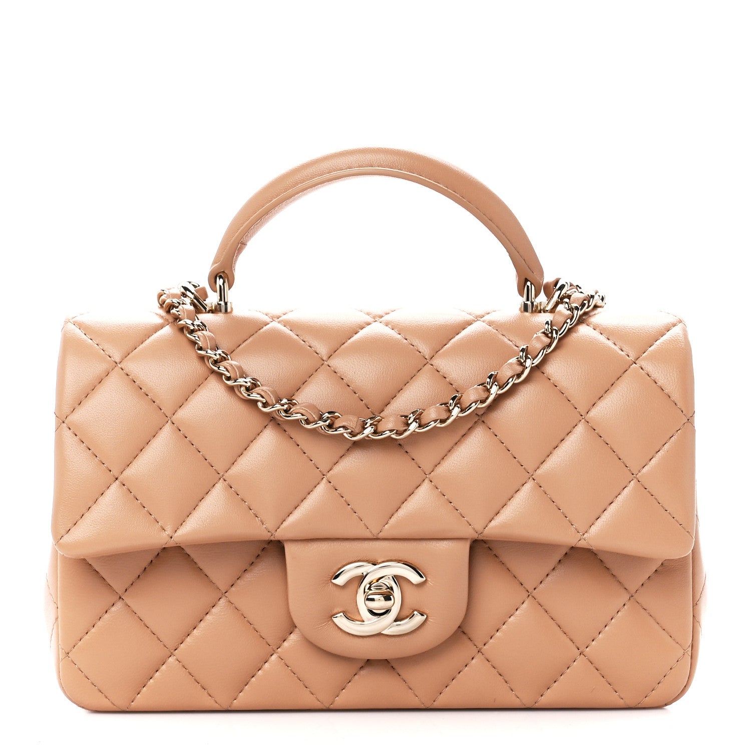 Chanel Lambskin Quilted Mini Top Handle Rectangular Flap Beige 1 of 12