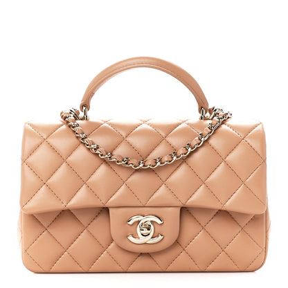 Chanel Lambskin Quilted Mini Top Handle Rectangular Flap Beige 1 of 12