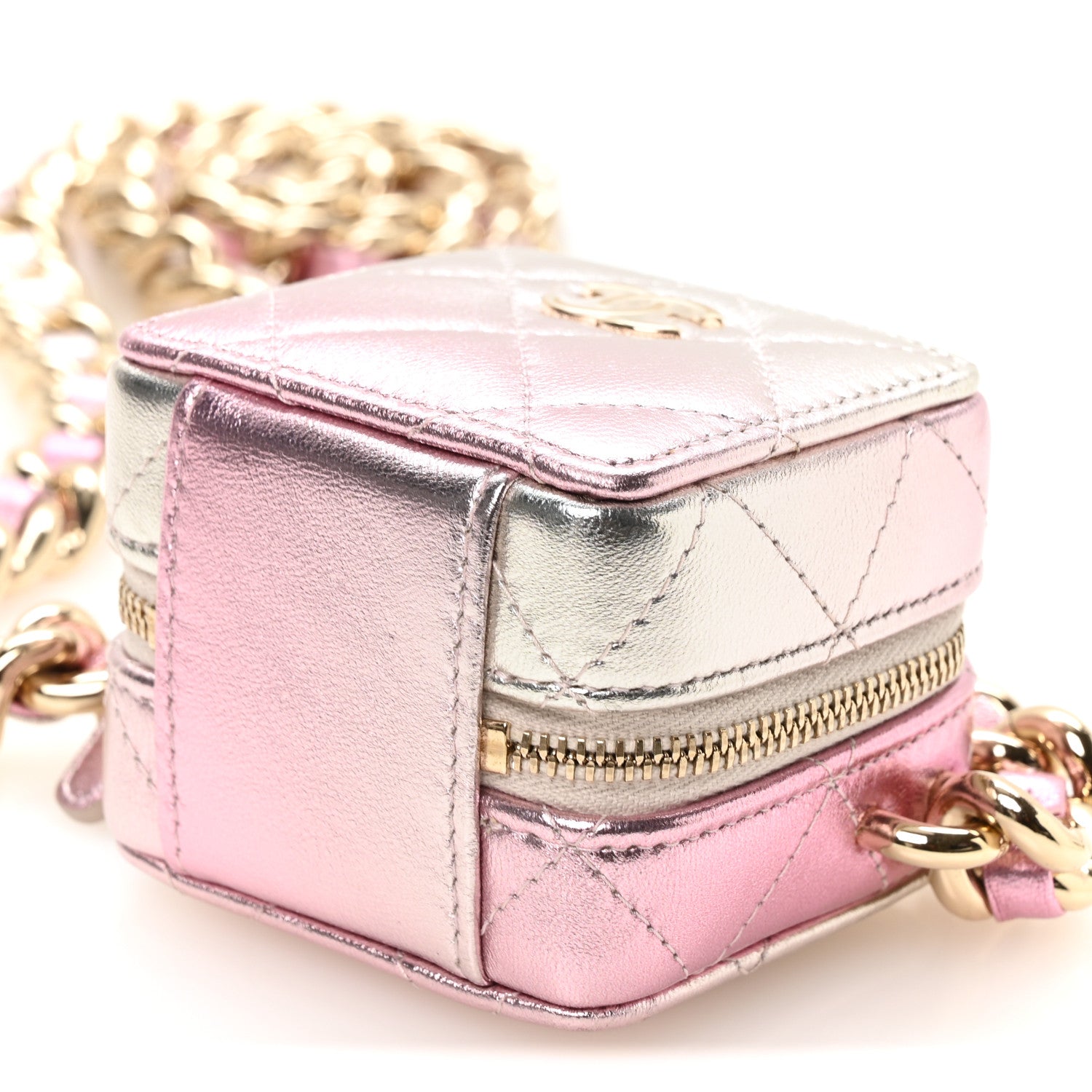 Chanel Gradient Metallic Lambskin Quilted Like A Wallet Clutch With Chain Gold Pink 9 of 9