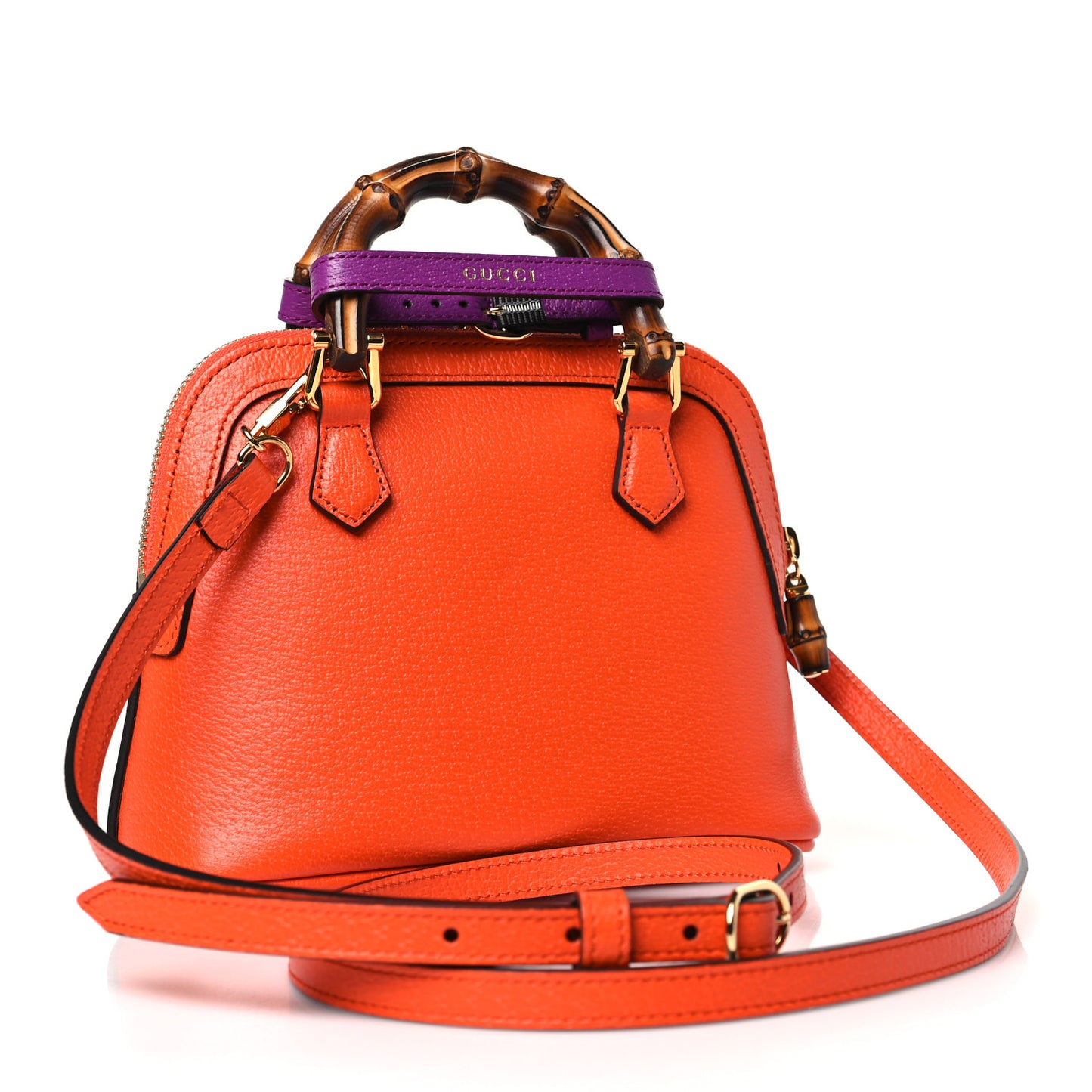 Textured Dollar Calfskin Mini Diana Dome Tote Bag Deep Orange Spicy Cyclamin