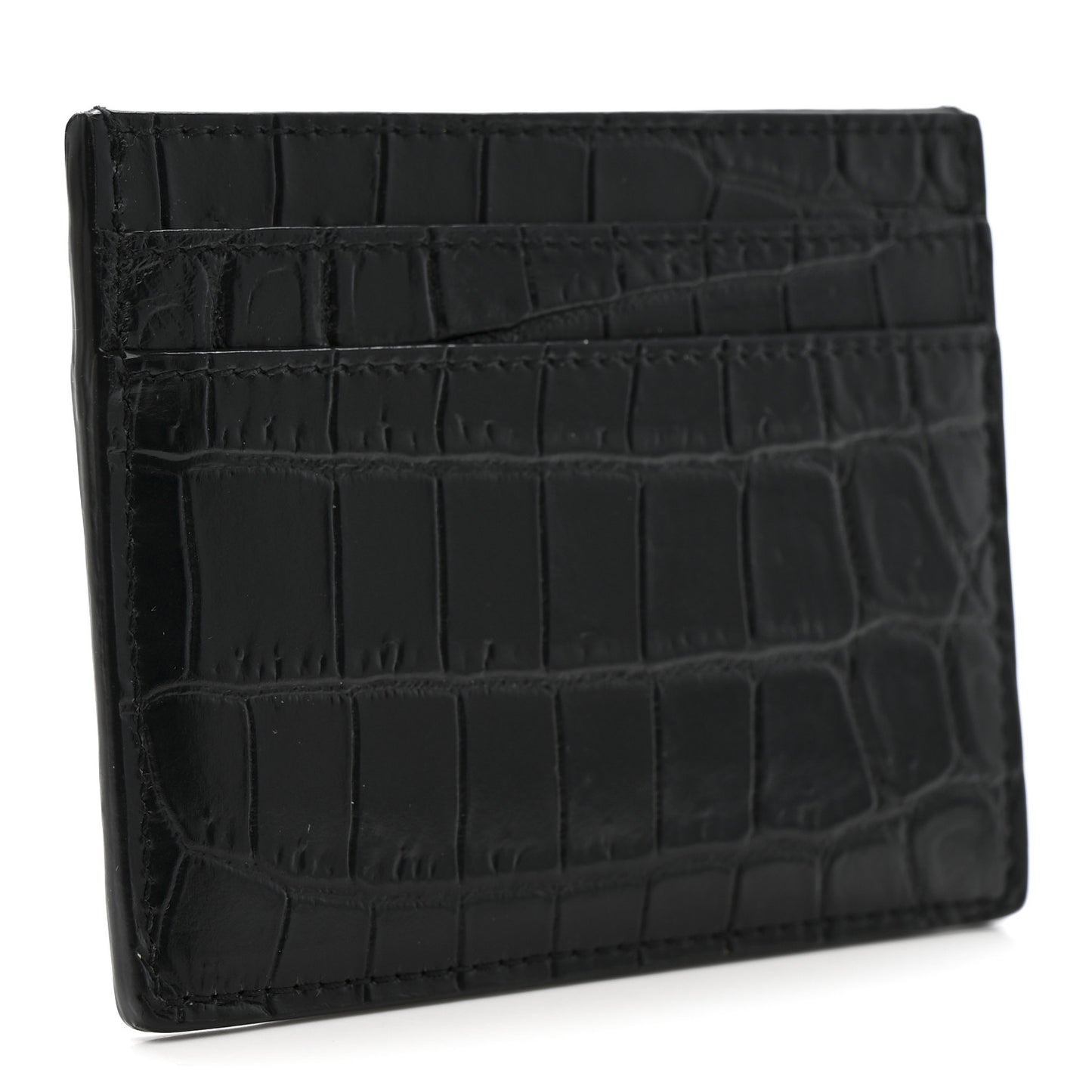 Calfskin Crocodile Embossed Monogram Tiny Cassandra Credit Card Case Black