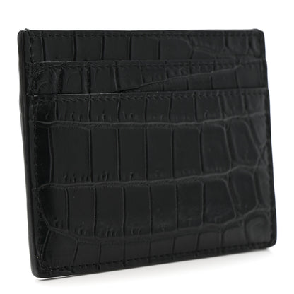 Saint Laurent Calfskin Crocodile Embossed Monogram Tiny Cassandra Credit Card Case Black 3 of 7