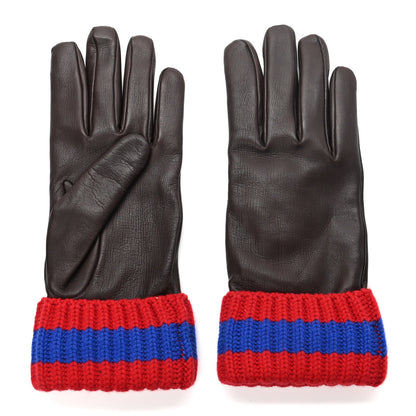 Gucci Nappa Cashmere Web Gloves M Dark Brown 2 of 3
