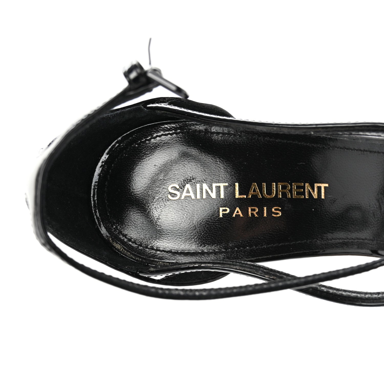 Saint Laurent Patent Cassandra Ankle Strap Sandals 37.5 Black 7 of 10