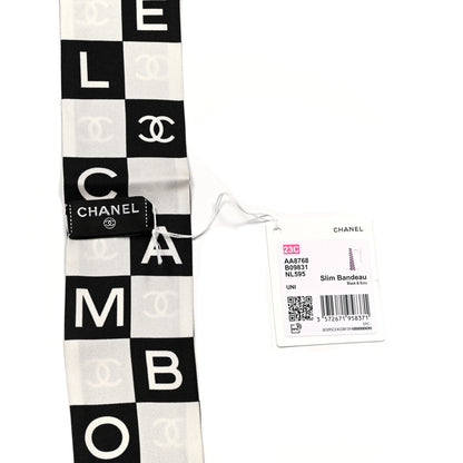 Chanel Silk Logo Cambon Slim Bandeau Scarf Black Ecru 3 of 3