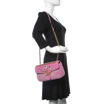Gucci Velvet Matelasse Marquise Crystals Embroidered Small GG Marmont Shoulder Bag Malva 2 of 9