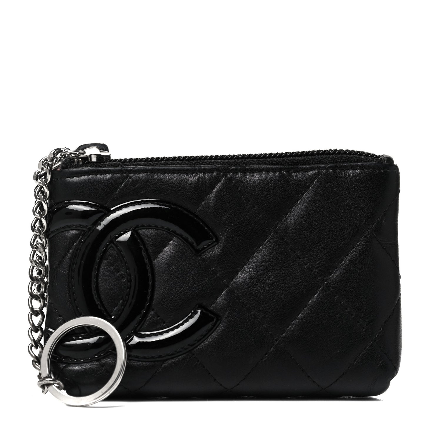 Calfskin Quilted Cambon Key Pouch Black