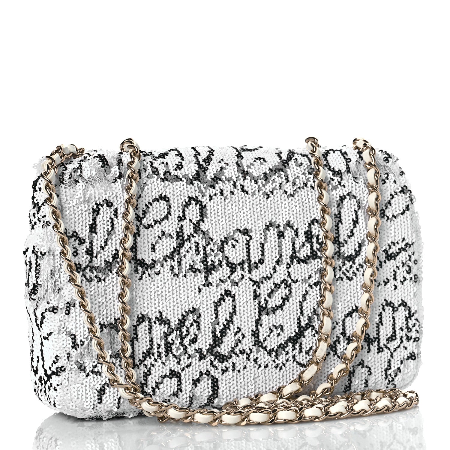 Chanel Sequin Logo Mini Rectangular Flap White Black 3 of 10