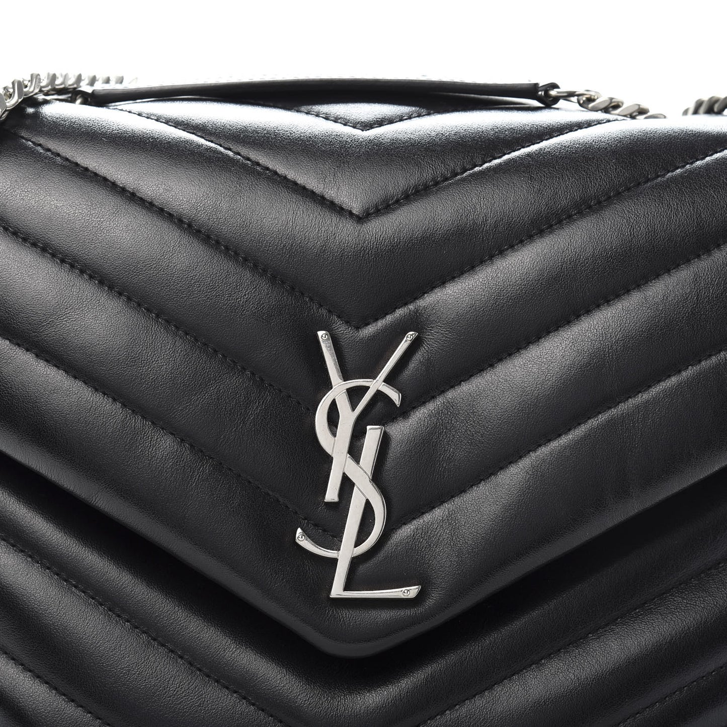 Calfskin Y Quilted Monogram Medium Loulou Chain Satchel Black