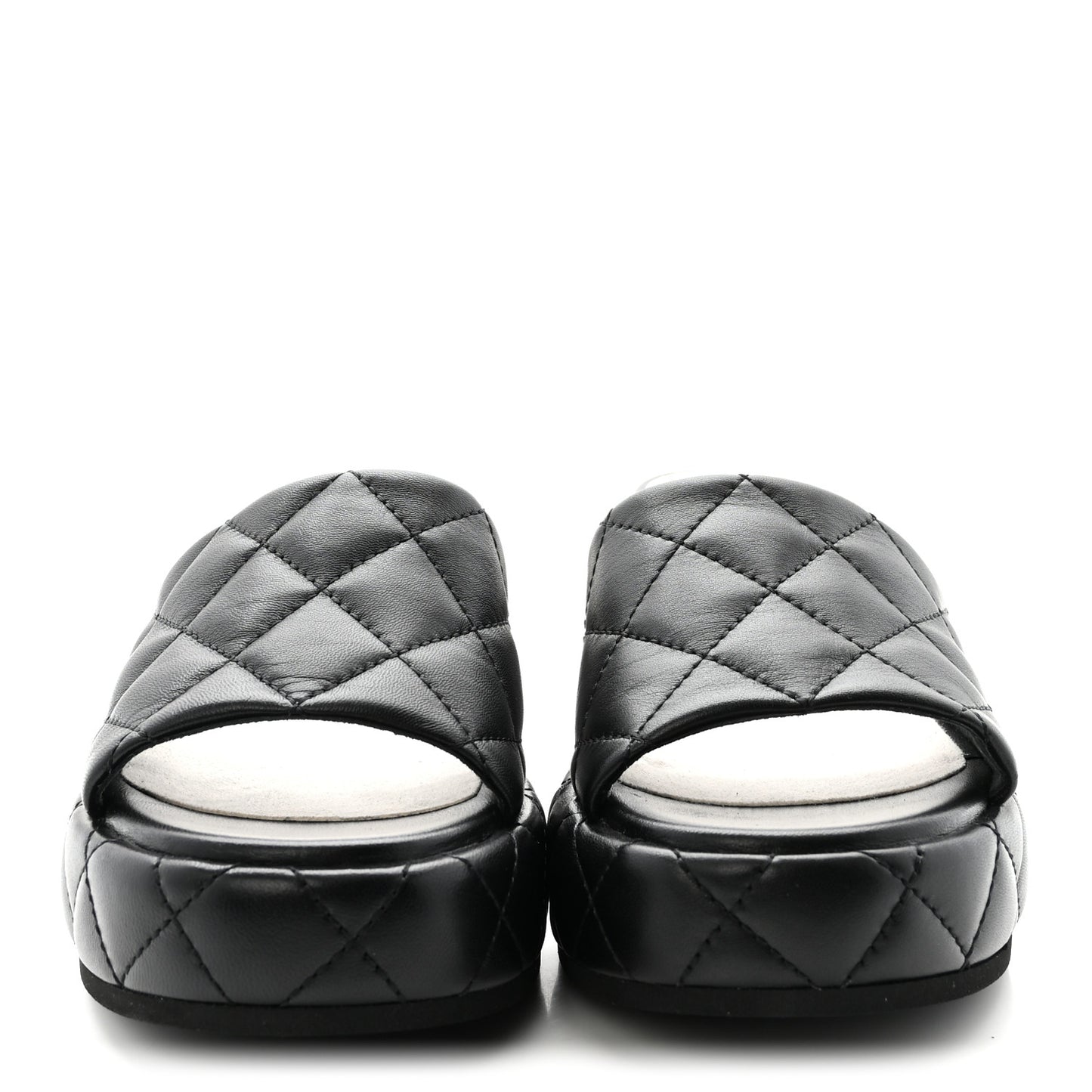 Lambskin Quilted Camelia CC Wedge Sandal Mules 38.5 Black