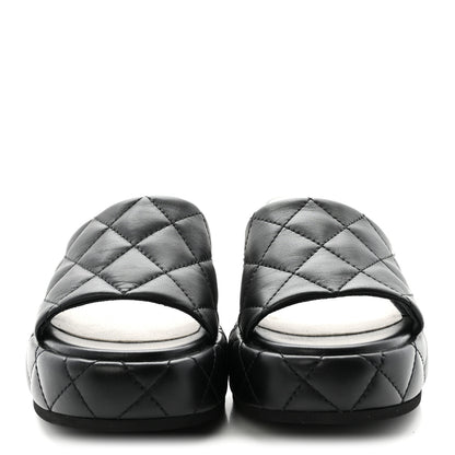 Chanel Lambskin Quilted Camelia CC Wedge Sandal Mules 38.5 Black 3 of 10