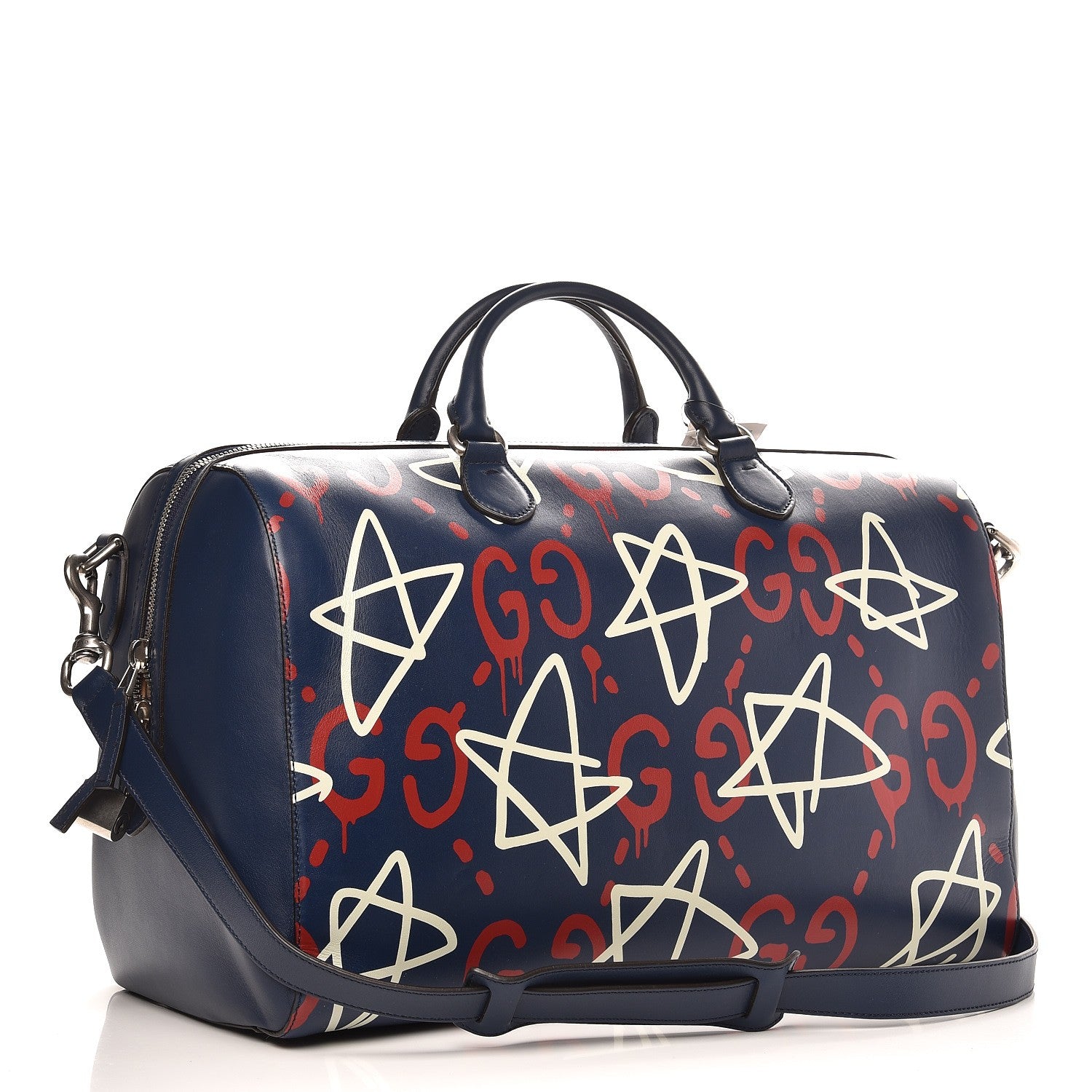 Gucci Calfskin GucciGhost Print Duffle Blue Agata Hibiscus Red 3 of 9