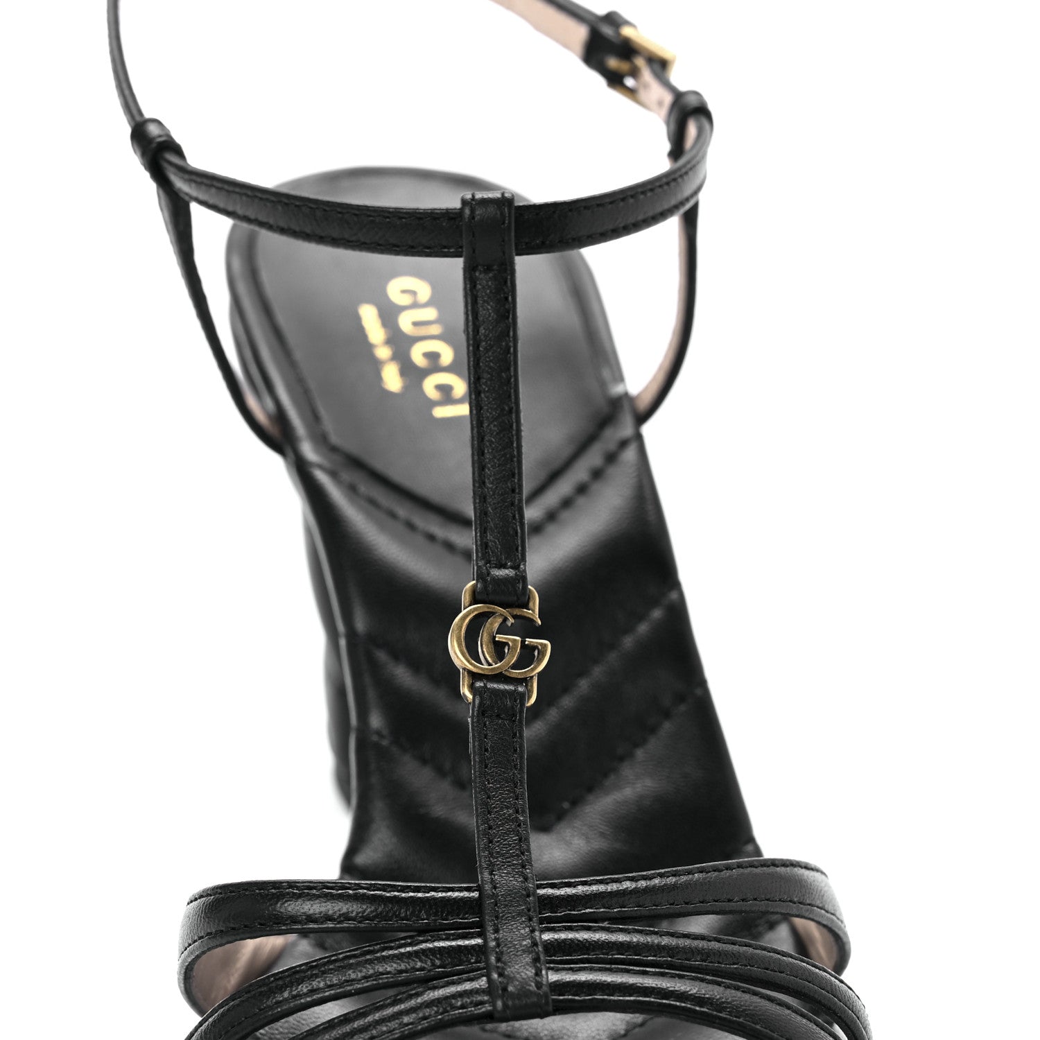 Gucci Nappa Matelasse T-Strap 40mm Sandals 37.5 Black 8 of 9