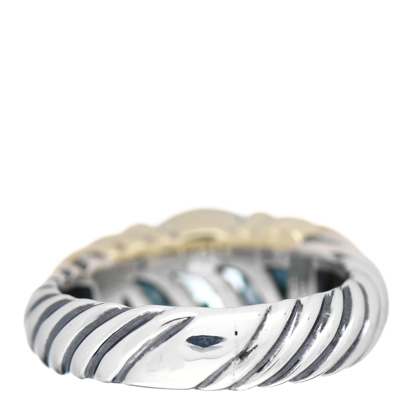 Sterling Silver 14K Yellow Gold Blue Topaz Cable Capri Ring 51 5.75