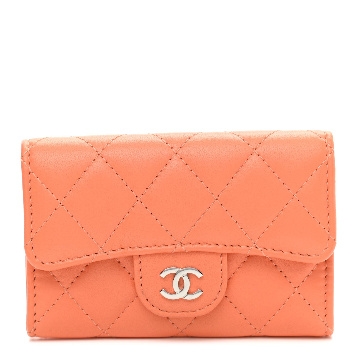 Chanel Lambskin Quilted Flap Card Holder Wallet Orange 1 of 8