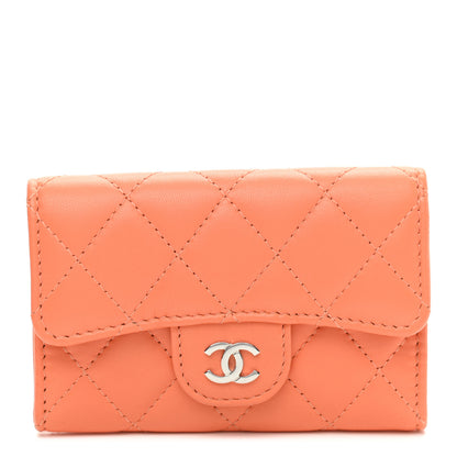 Chanel Lambskin Quilted Flap Card Holder Wallet Orange 1 of 8