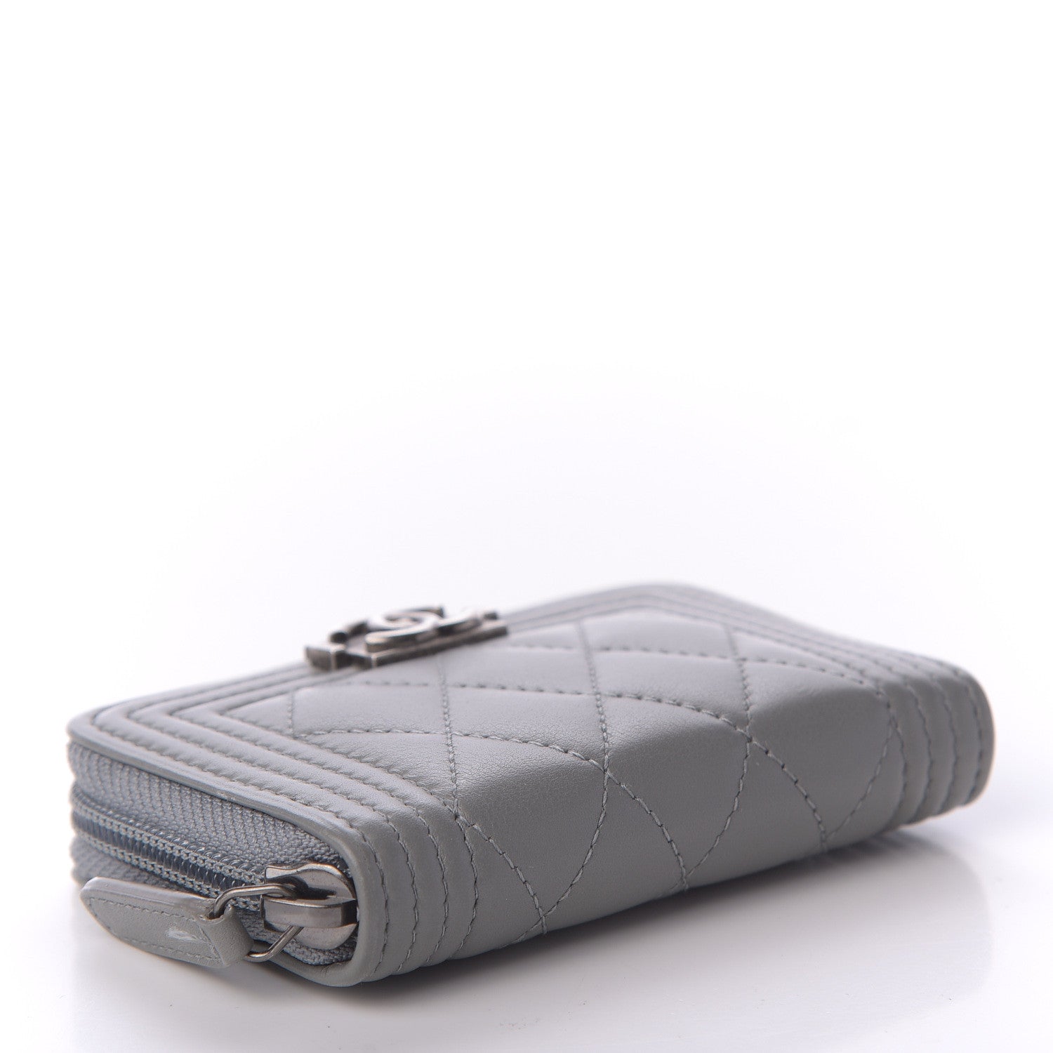 Chanel Lambskin Quilted Boy Zip Around Coin Purse Wallet Grey 4 of 10