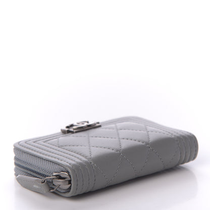 Chanel Lambskin Quilted Boy Zip Around Coin Purse Wallet Grey 4 of 10