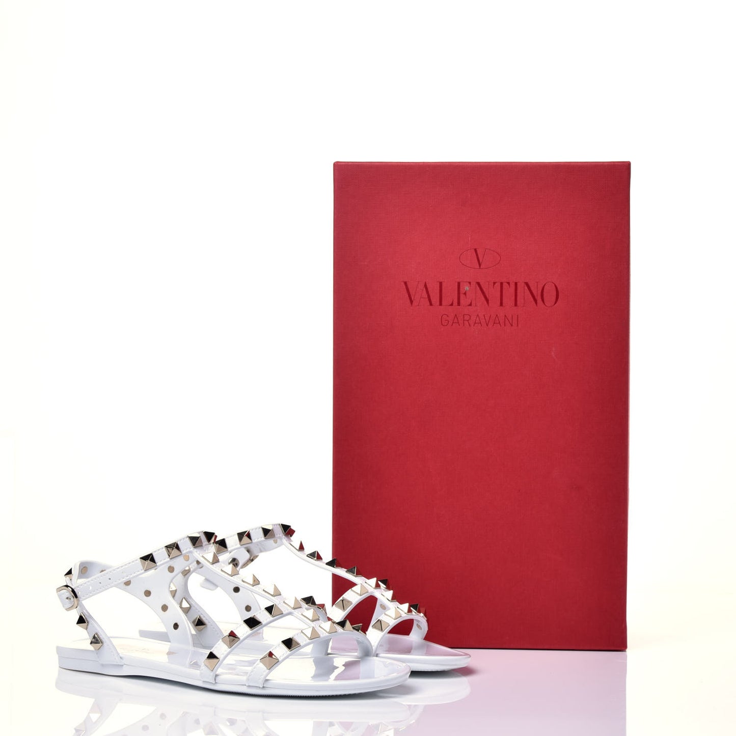PVC Jelly Rockstud Caged Flat T-Strap Sandals 35 Optic White