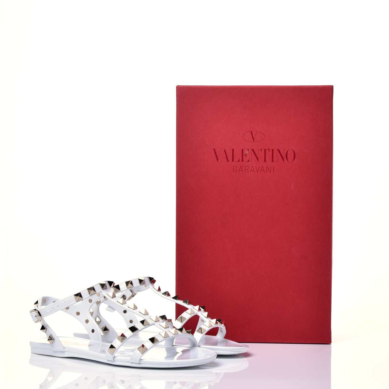 Valentino Garavani PVC Jelly Rockstud Caged Flat T-Strap Sandals 35 Optic White 10 of 10
