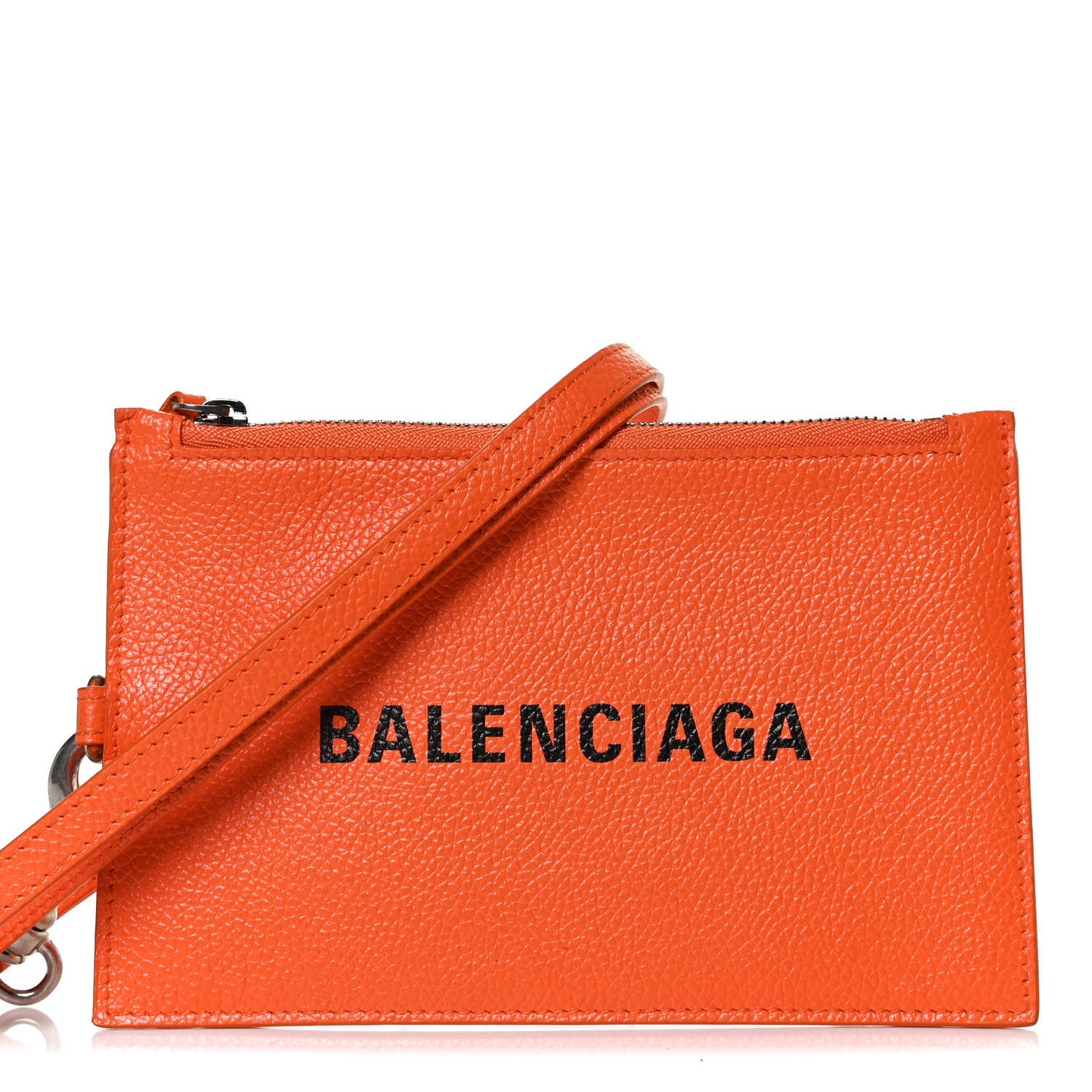 Grained Calfskin Logo Cash Passport Photo ID Zip Holder Fluo Orange Black