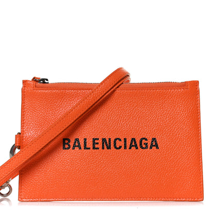 Balenciaga Grained Calfskin Logo Cash Passport Photo ID Zip Holder Fluo Orange Black 7 of 11