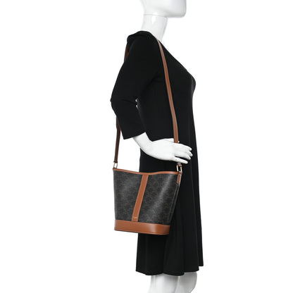 Celine Triomphe Canvas Calfskin Small Bucket Bag Tan 3 of 11