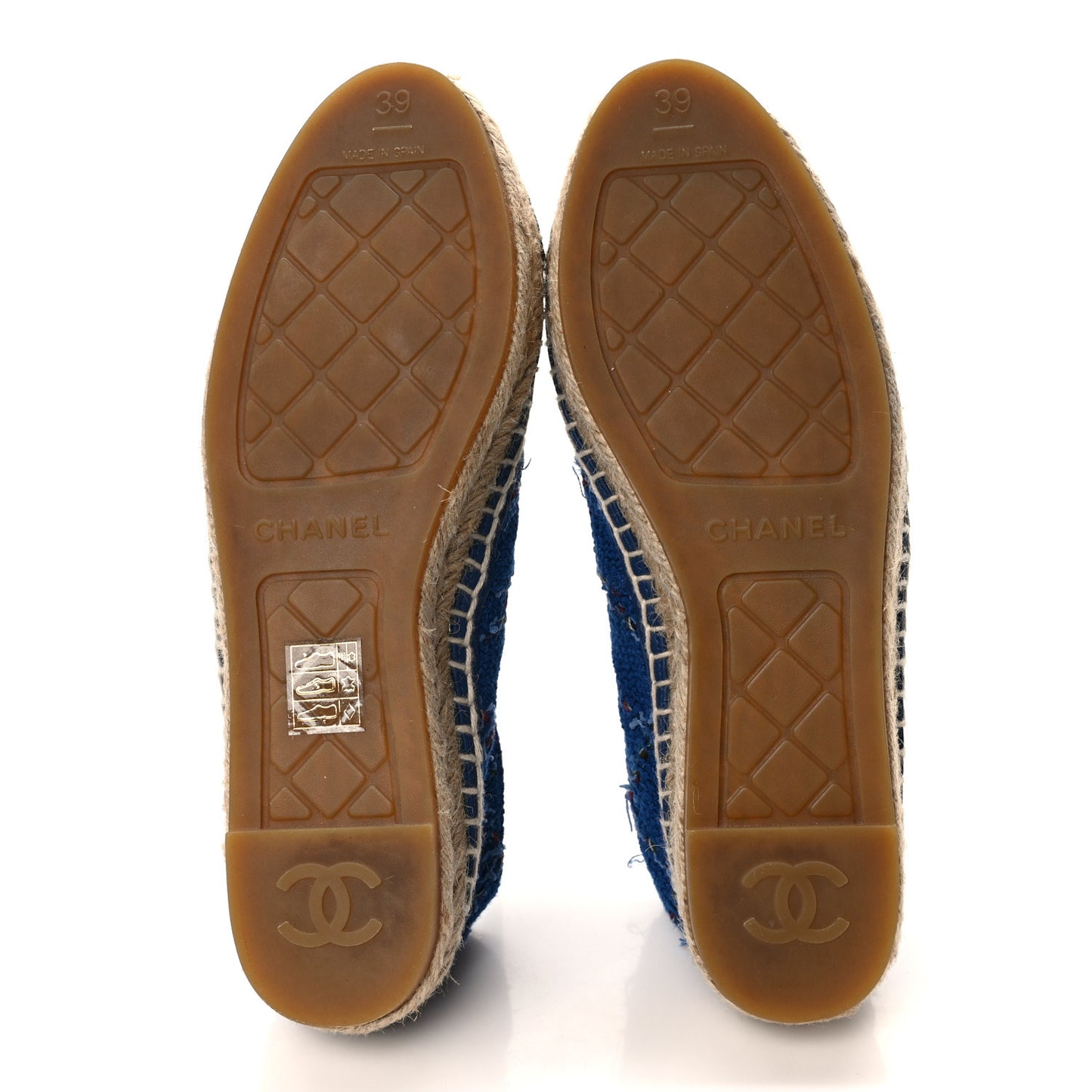 Tweed Grosgrain CC Espadrilles 39 Light Blue Green Black