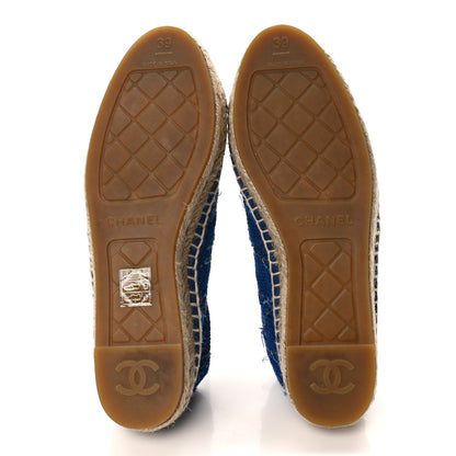 Chanel Tweed Grosgrain CC Espadrilles 39 Light Blue Green Black 5 of 8