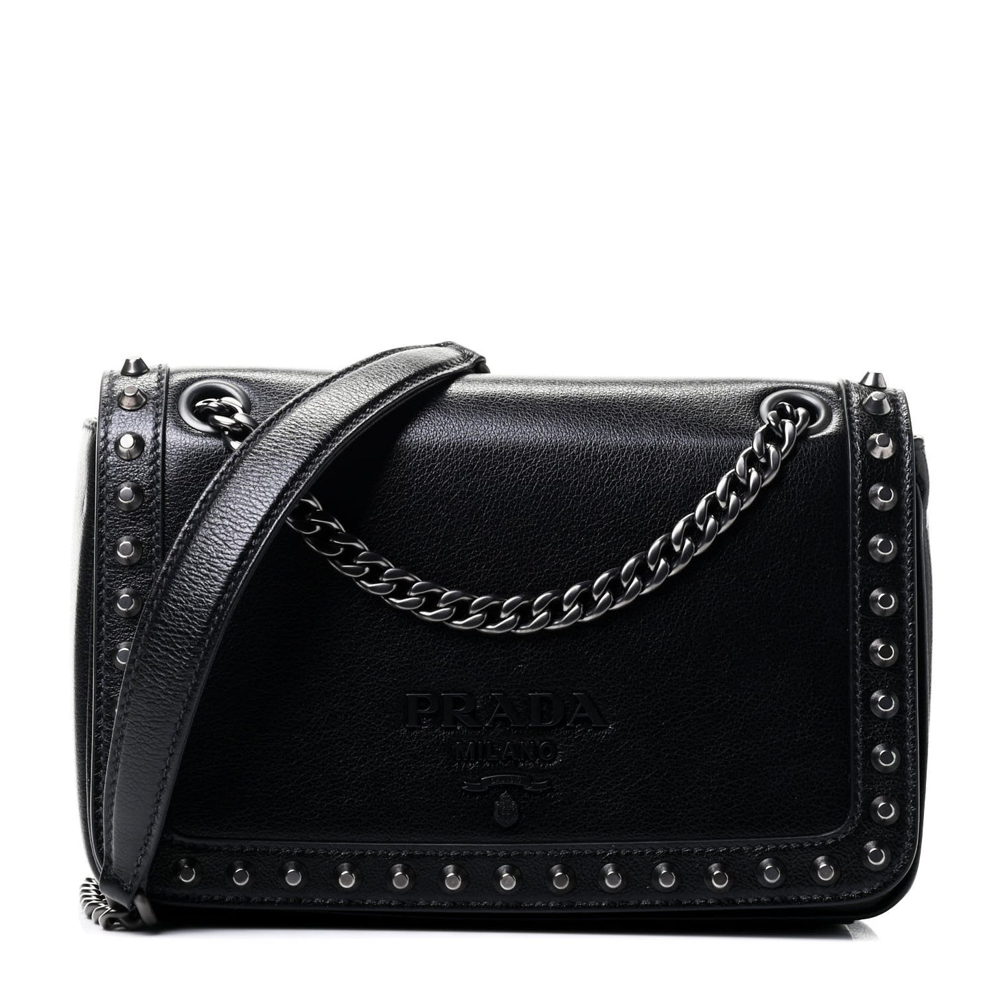 Glace Calfskin Studded Crossbody Black