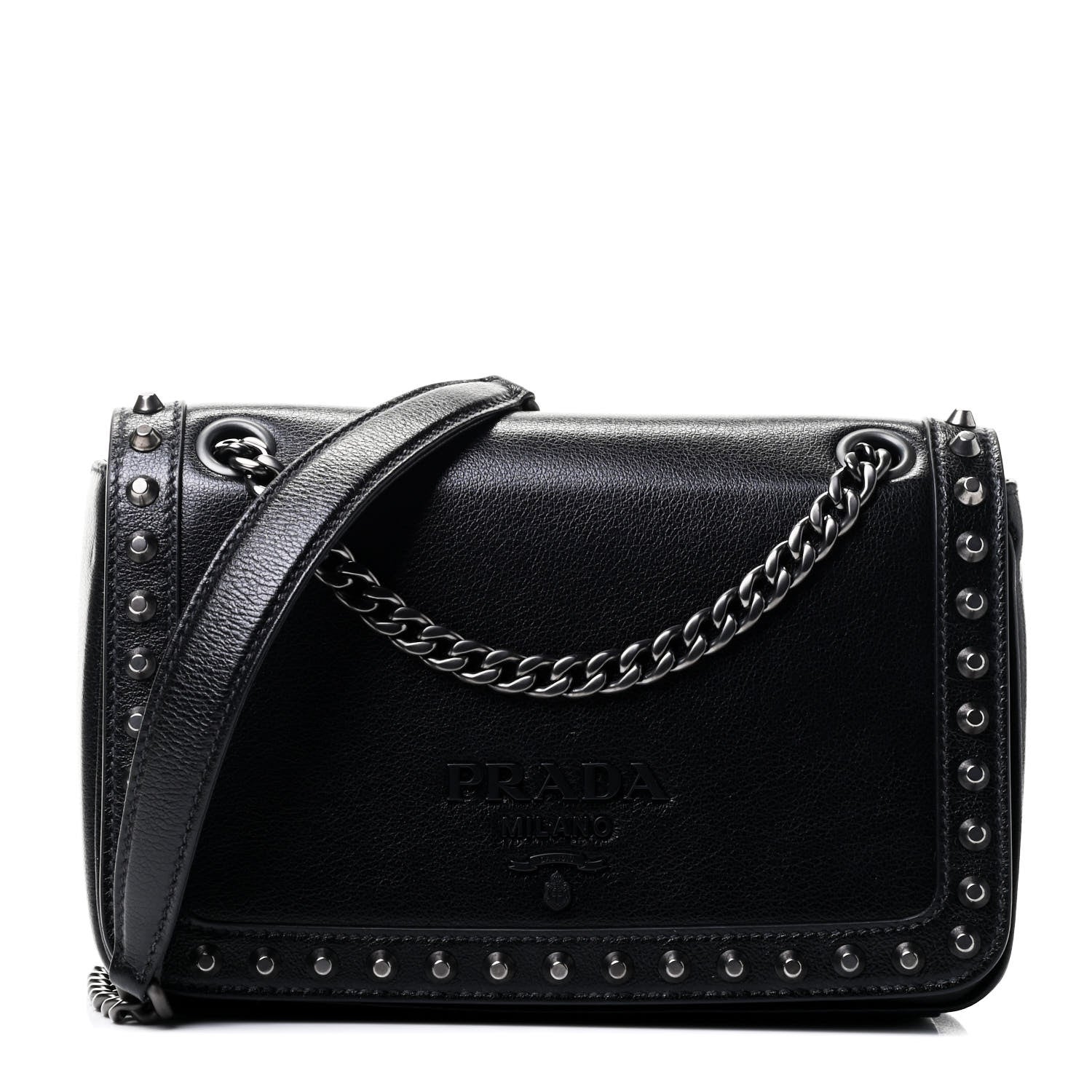 Prada Glace Calfskin Studded Crossbody Black 1 of 4
