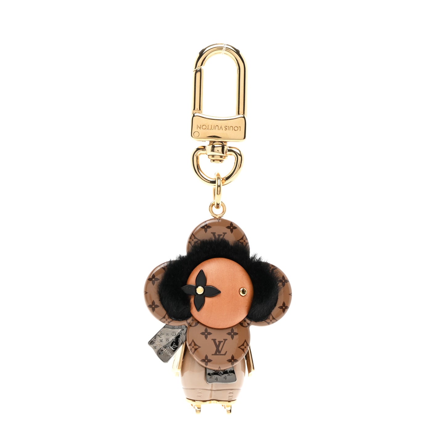 Metal Wood Mink Fur Vivienne Ski Bag Charm Key Holder