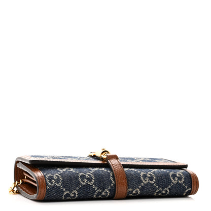 Gucci New Denim GG Monogram Jackie 1961 Chain Wallet Blue Tea Cuir 4 of 10