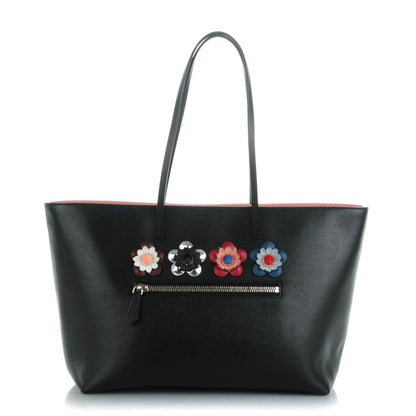 Fendi Vitello Elite Flowerland Medium Roll Tote Black 1 of 11