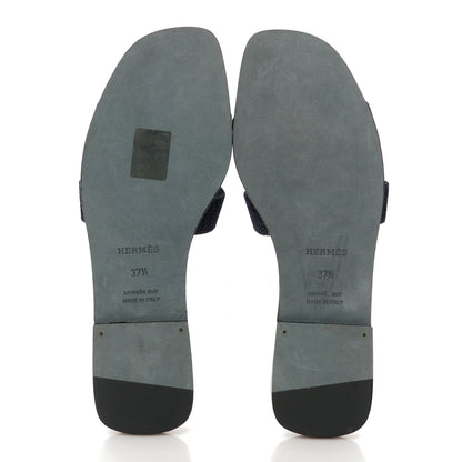 Hermes Denim Canvas Oran Sandals 37.5 Bleu Brut 6 of 9