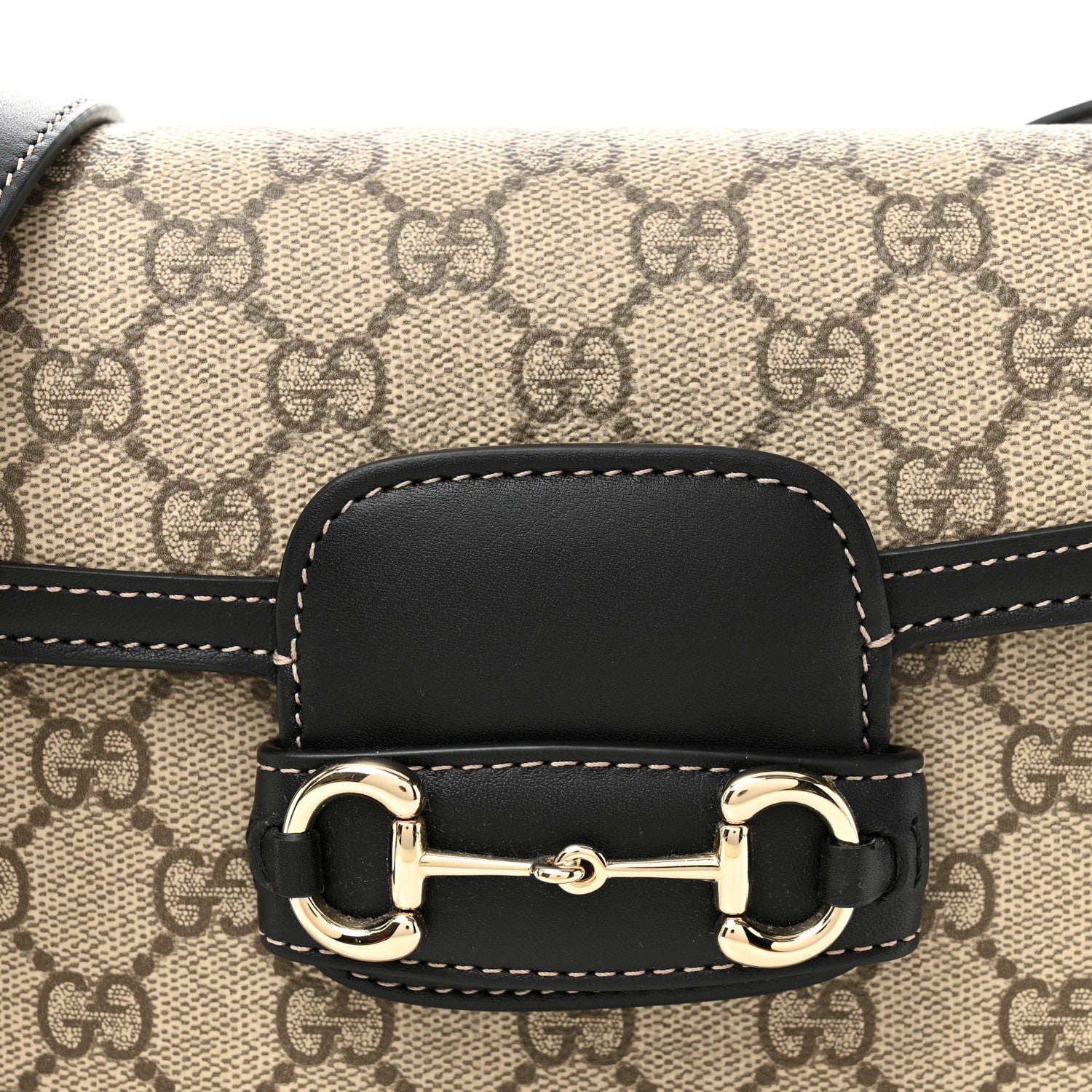 Gucci GG Supreme Monogram Horsebit 1955 Soft Small Shoulder Bag Beige Black 7 of 9