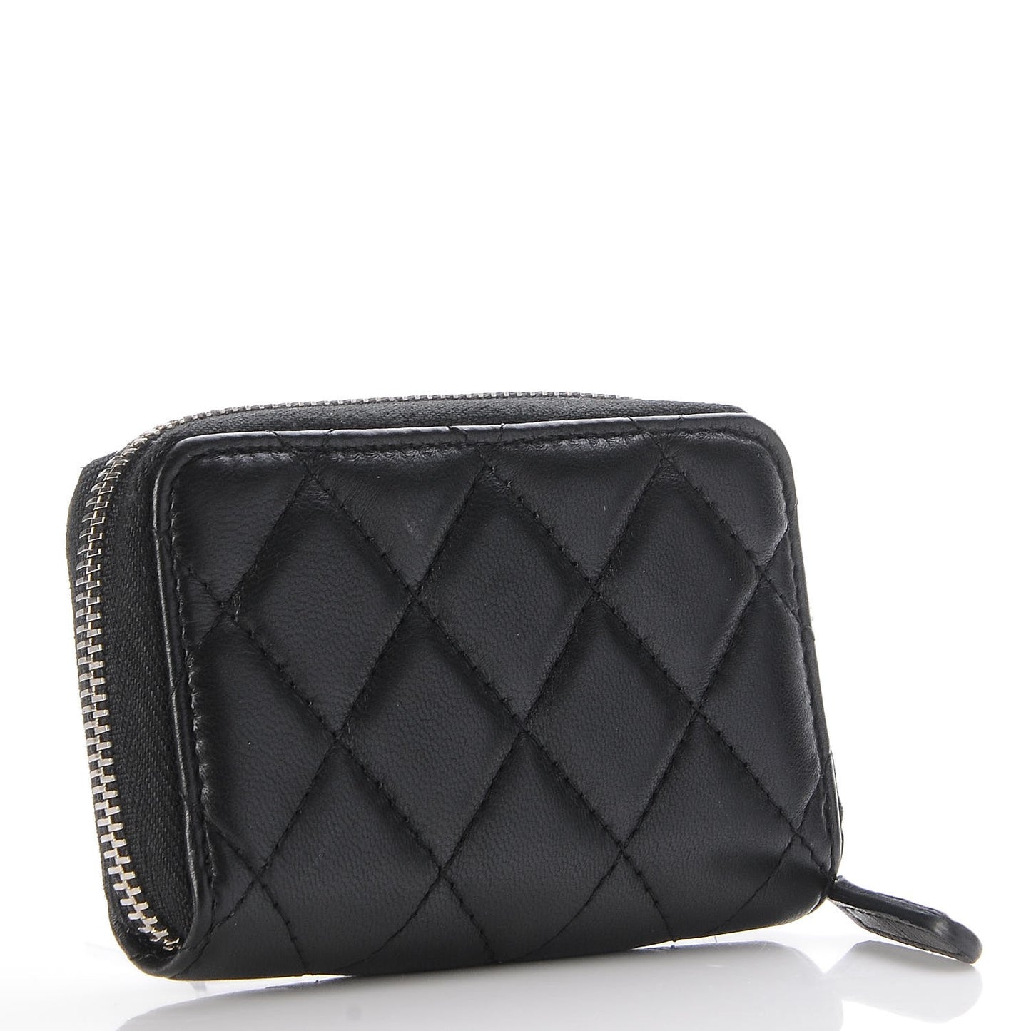 Lambskin Quilted Zip Around Coin Purse Wallet Black