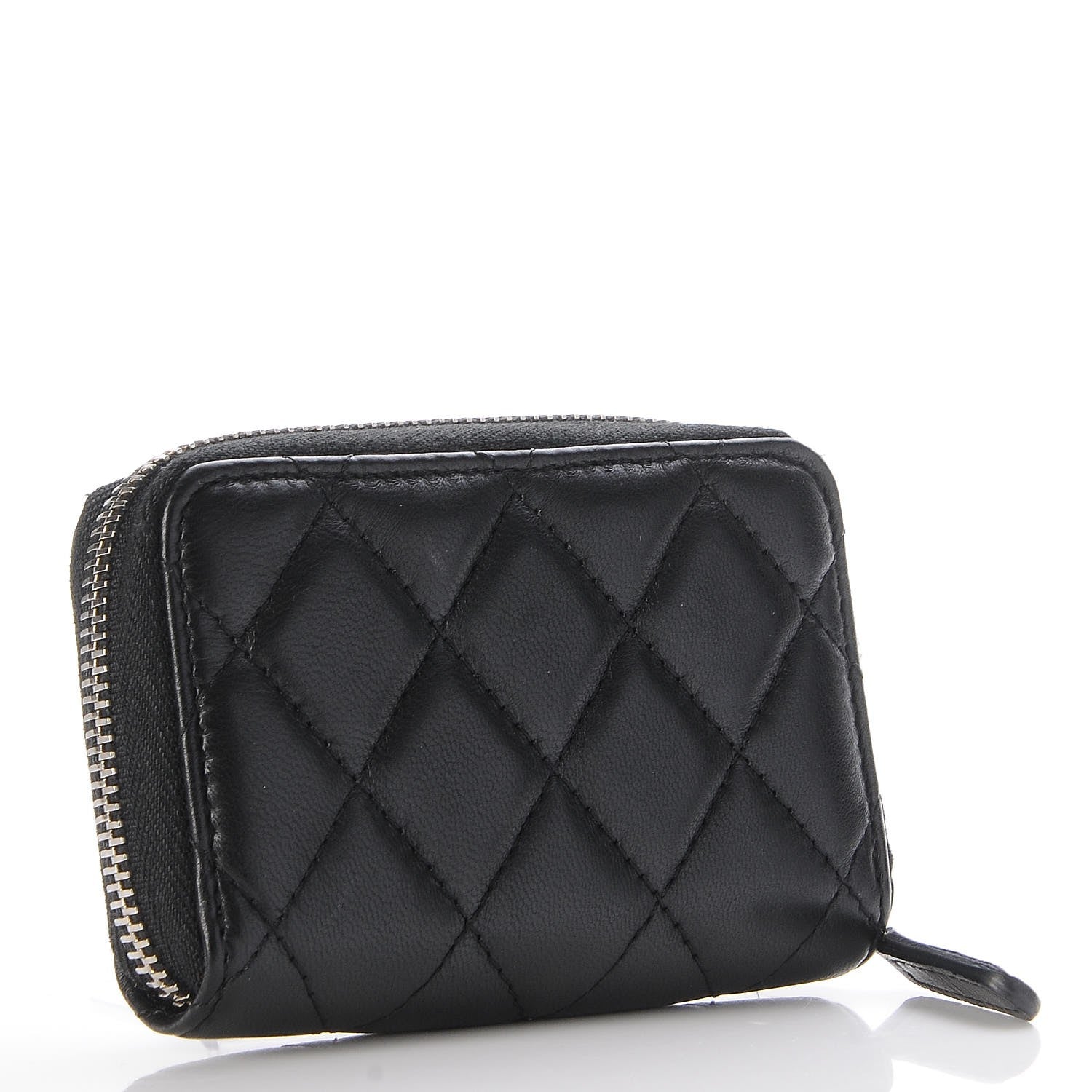 Chanel Lambskin Quilted Zip Around Coin Purse Wallet Black 3 of 8