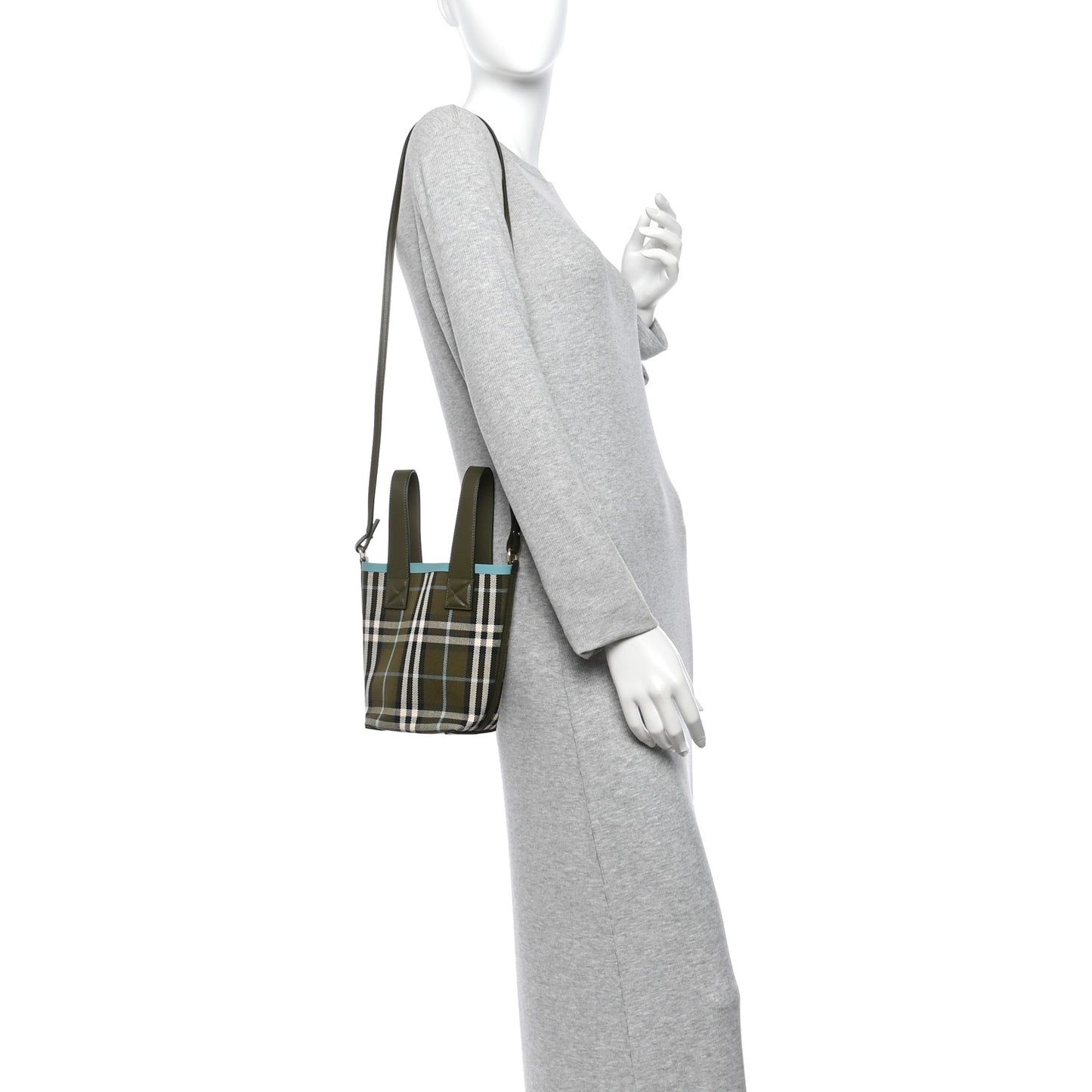 Cotton Check Mini London Tote Bag Olive Green
