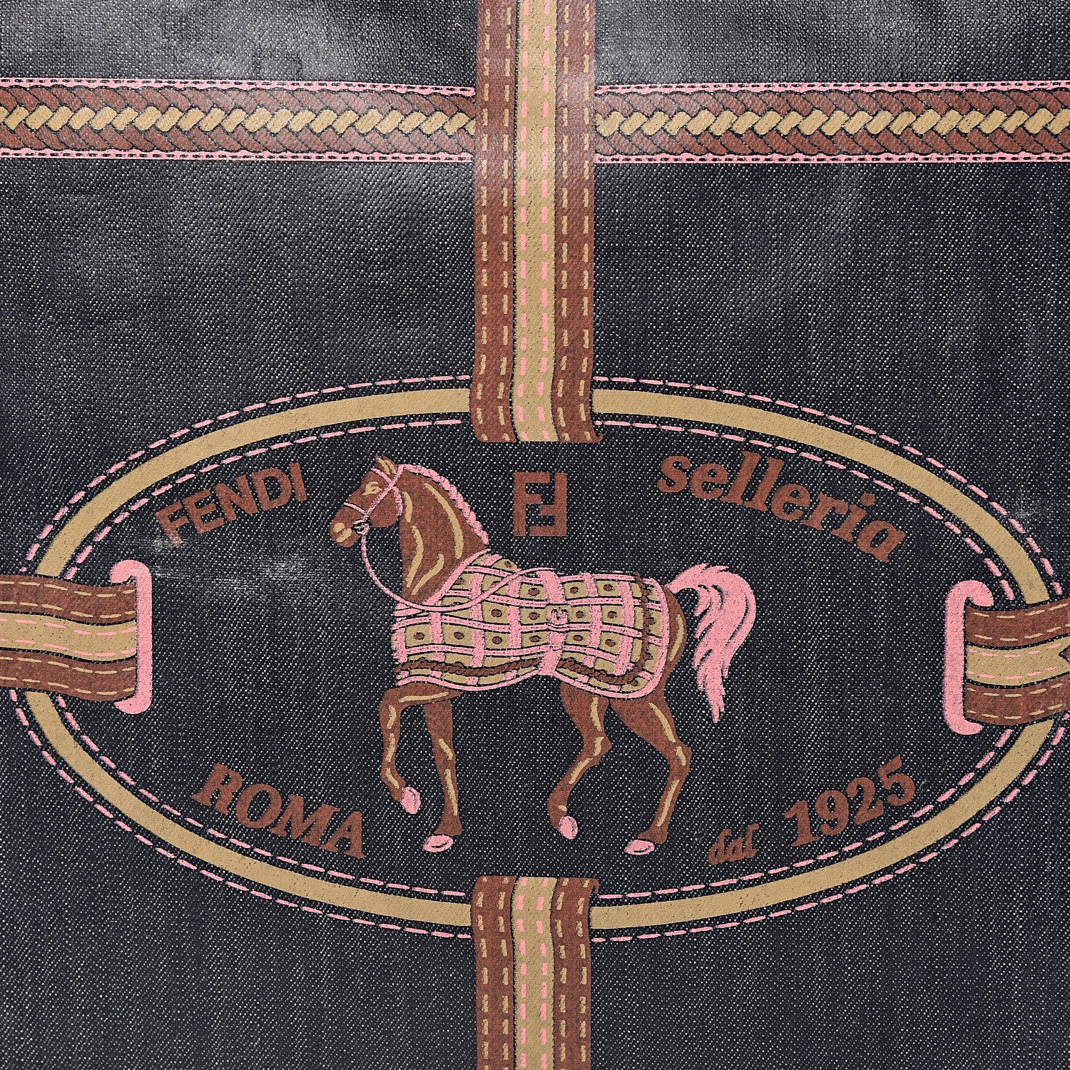 Fendi Coated Canvas Calfskin Romano Selleria Borghese Print Special Shopping Tote Blue Rosa 22 of 22