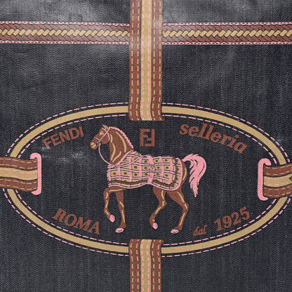 Fendi Coated Canvas Calfskin Romano Selleria Borghese Print Special Shopping Tote Blue Rosa 22 of 22