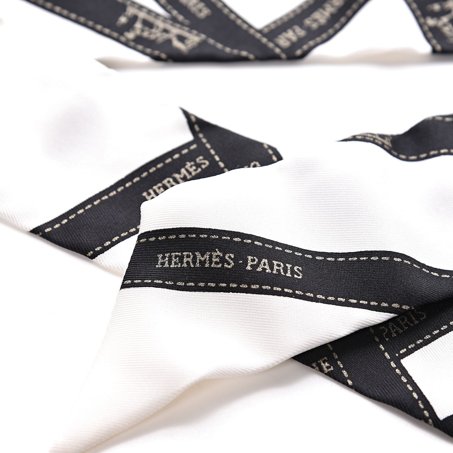 Hermes Silk Bolduc Twilly White Black 4 of 6