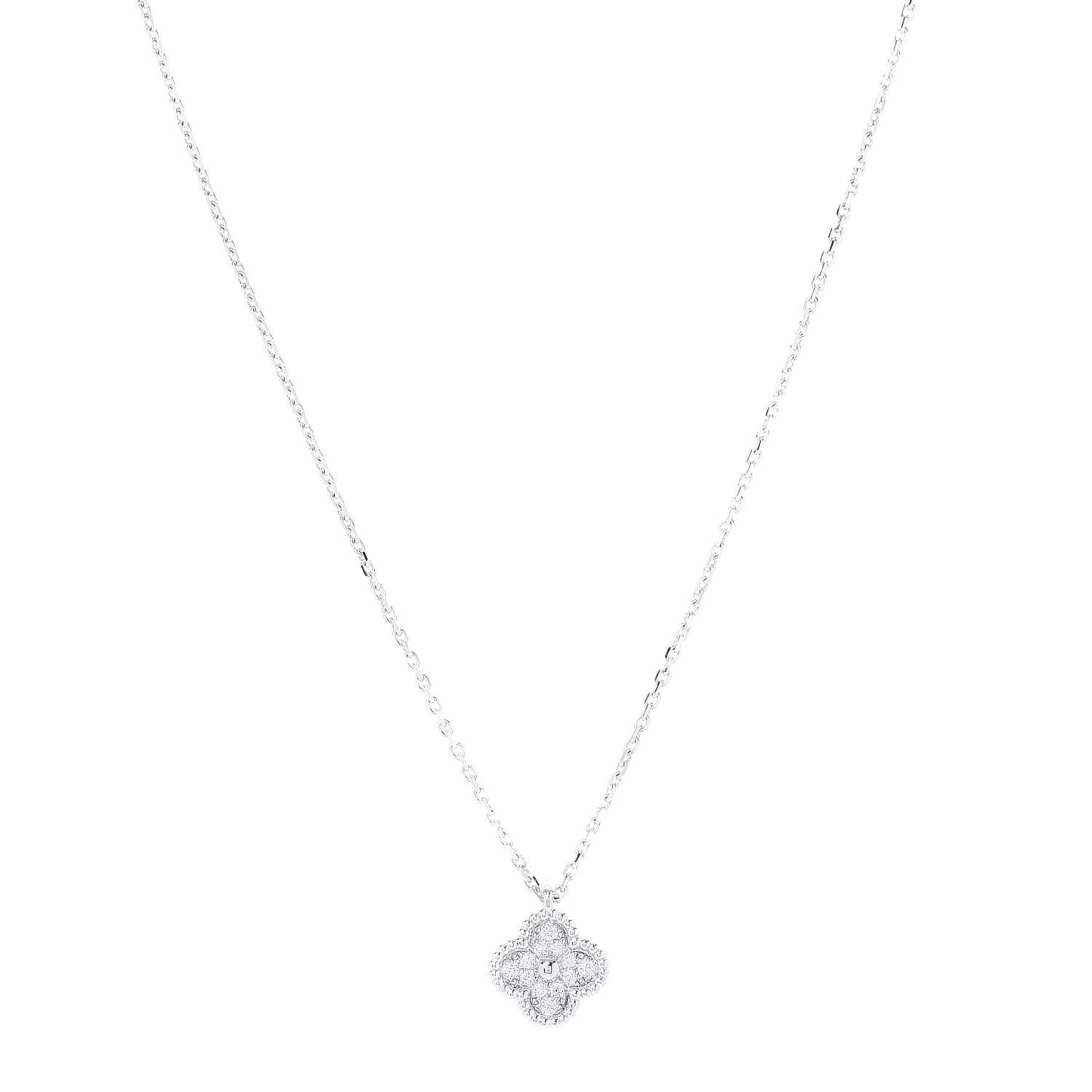 18K White Gold Diamond Sweet Alhambra Pendant Necklace